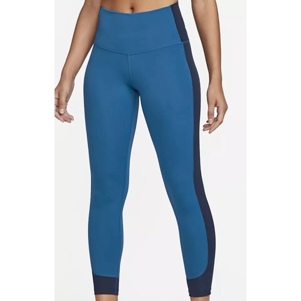 NIKE YOGA HI-WAIST 7/8 RIBBED-PANEL LEGGINGS, BLUE/NAVY SIZE 1X NWT